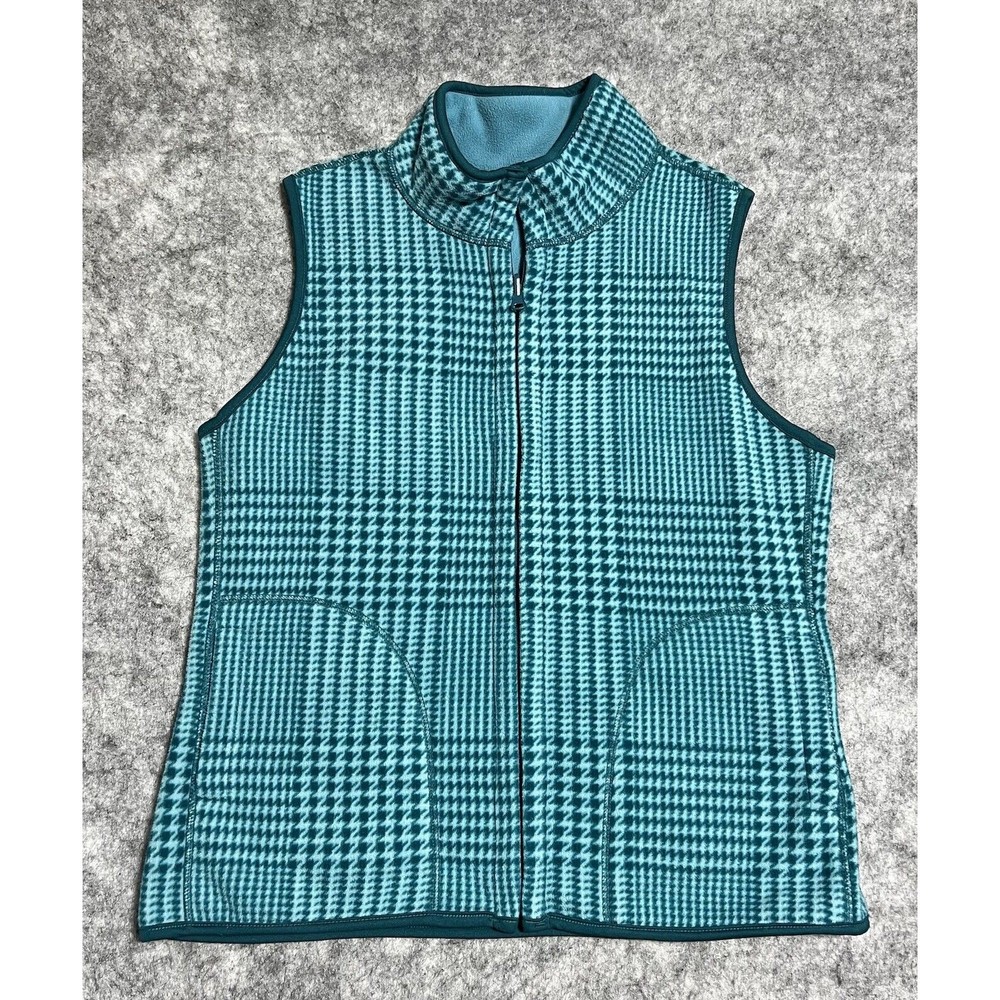 Studio Works Sport Vest Women's M Reversible Full Zip Houndstooth Plaid Blue